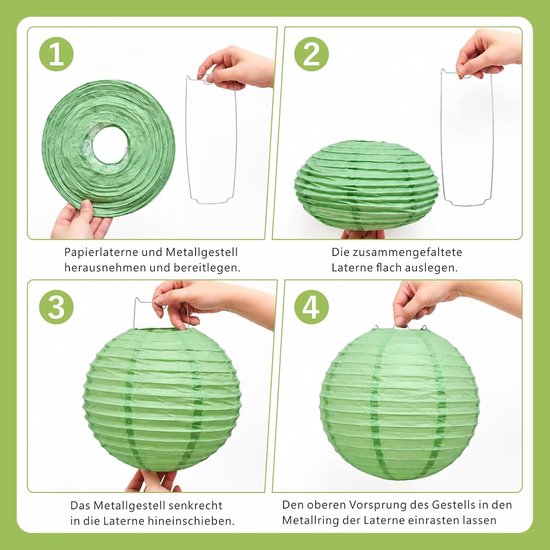16 stuks papieren lampions saliegroen, ronde papieren lantaarns — afbeelding 5