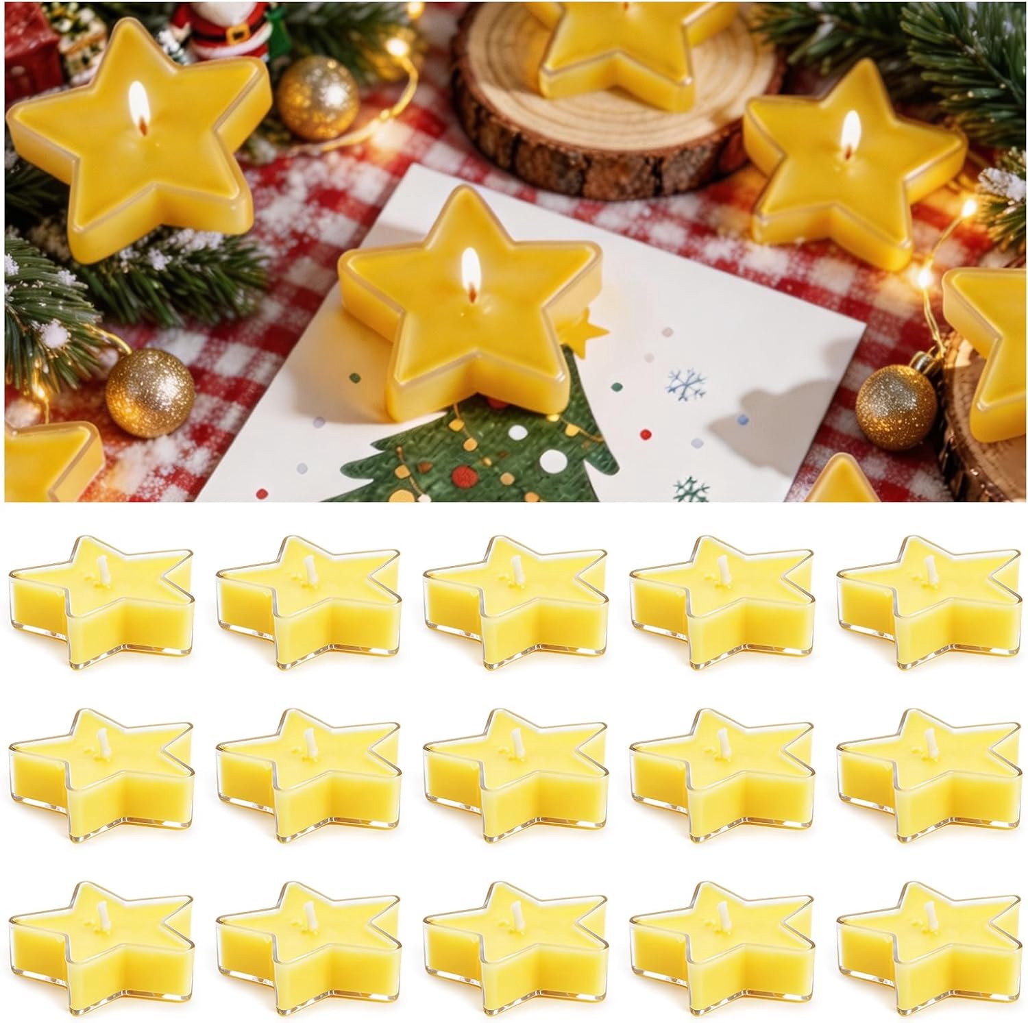 Theelichtjes voor Kerstmis, 24 stuks kerstkaarsen in stervorm, kerstkaarsen, kerstgeurkaars voor thuis, feest, kerstdecoratie, geschenken