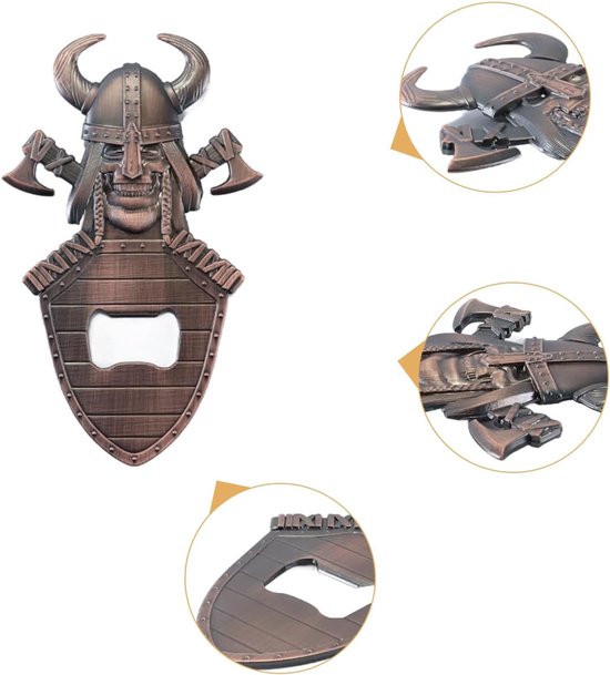 Vintage flesopener in de vorm van een Vikingschedel in de vorm van een koperen magnetisch schild, cadeau voor mannen (Vaderdag/verjaardag) — afbeelding 3