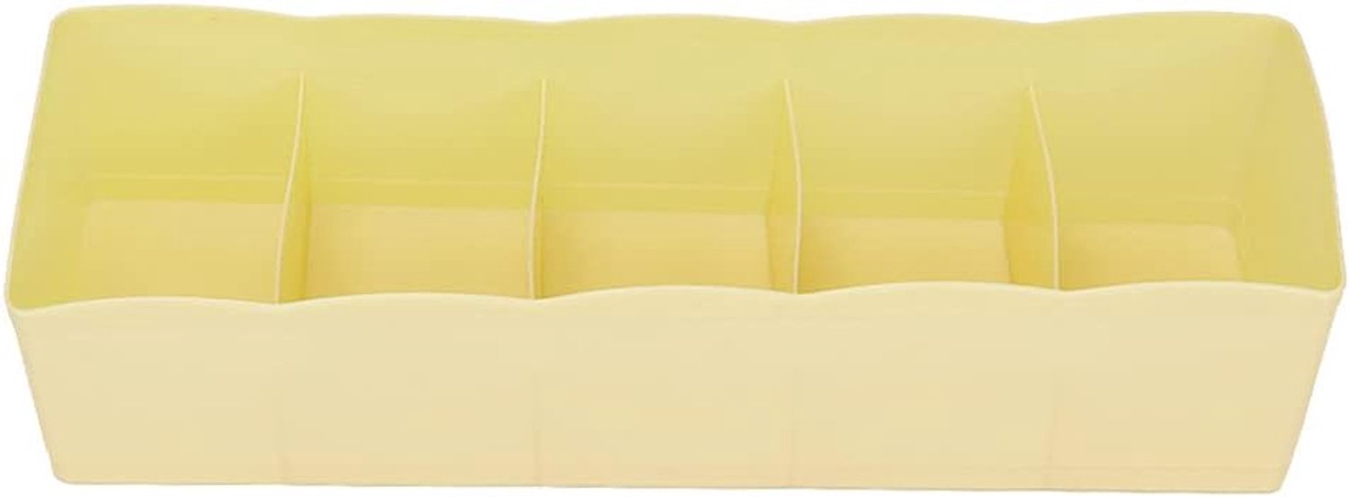 Lade-organizer, Ladeverdeler, Opbergdoos Voor Sokken, Plastic Lade-organizer, Beha-ondergoedkubusmand Met 5 Roosters 10,5 X 2,68 X 3,15 Inch(Geel)