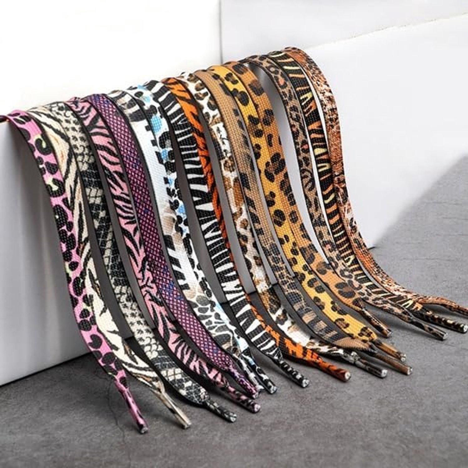 2 paar luipaardveters, gekleurde platte schoenveters, reserveveters met dierenprint, scheurvaste satijnen veters, sportschoenen, vrijetijdsschoenen voor sneakers