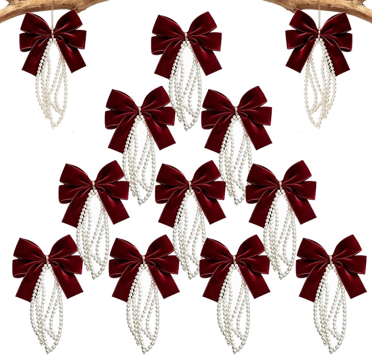 Kerstboom Ornamenten 12 Stuks Bordeauxrode Vintage Fluwelen Ornamenten
