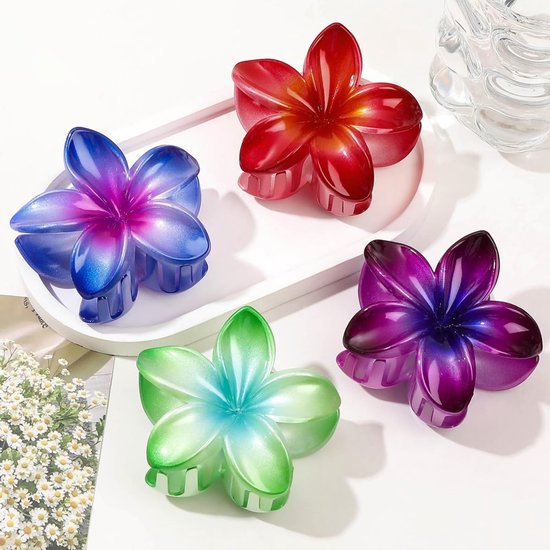 2 stuks Plumeria bloemen haarspelden, Hawaiiaanse klauwclip, antislip haarclip voor vrouwen, sterke grip, haarspelden voor styling voor vrouwen en meisjes, strandfeest — afbeelding 3