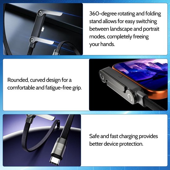 2 stuks 2-in-1 snellaadkabel met standaard: 240 W oplaadkabel usb c — afbeelding 2