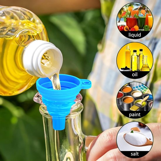 4 stuks opvouwbare siliconen trechter, 4 maten siliconen trechter keuken, inklapbare trechter, voor bier, olie, vloeistoffen, vloeistoffen, 4 kleuren kleiner, S/M/L/XL — afbeelding 4