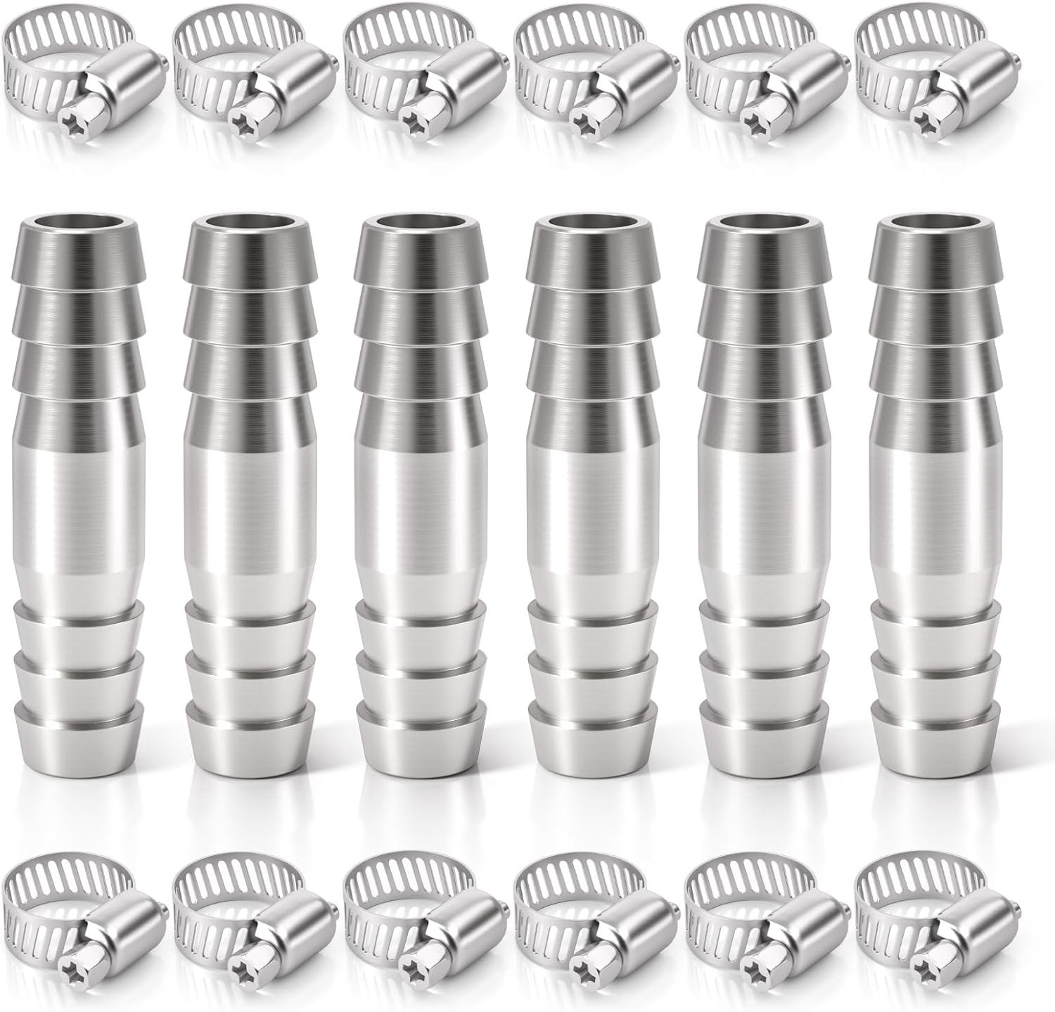 Bwintech 6 Piece Hose Connector Fittings, 10mm 2 Way Straight Stainless Steel 304 Barb Connector with 12 Clamps - ShopVlot