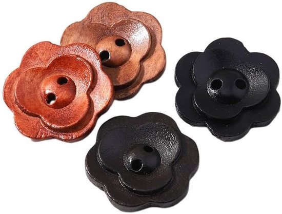 20 stuks houten knopen, 2 gaten, bloemenvorm voor kleding, vesten, jassen, knutselprojecten, 18 mm — afbeelding 5