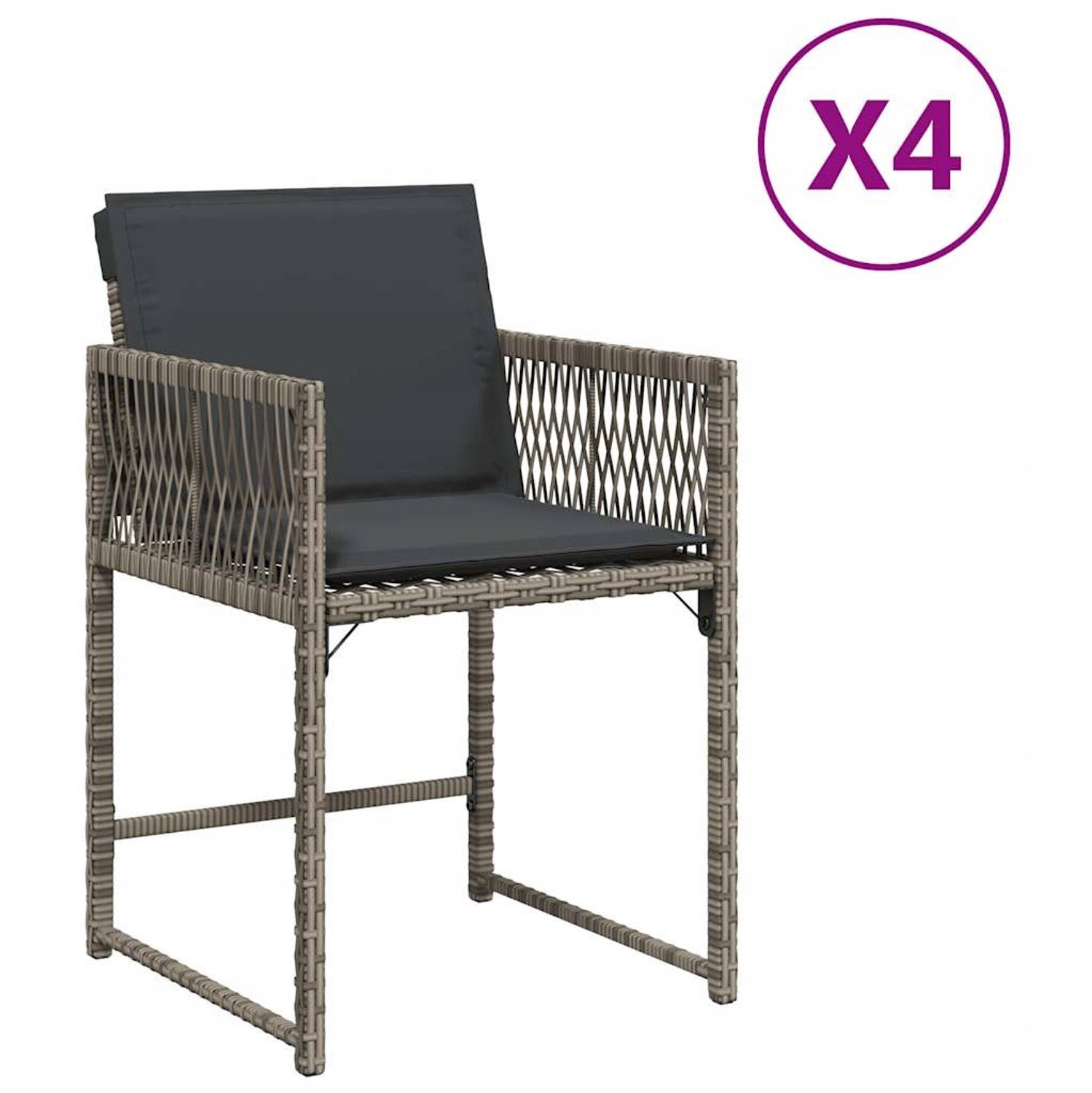 4x Tuinstoelen met Kussens, Rotan Look, Balkon & Terras