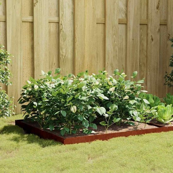 Cortenstaal plantenbak 100 x 100 x 18,5 cm, verhoogd bloembed van weerbestendig staal met open bodem voor goede drainage, decoratieve bloembak voor planten, groenten — afbeelding 3