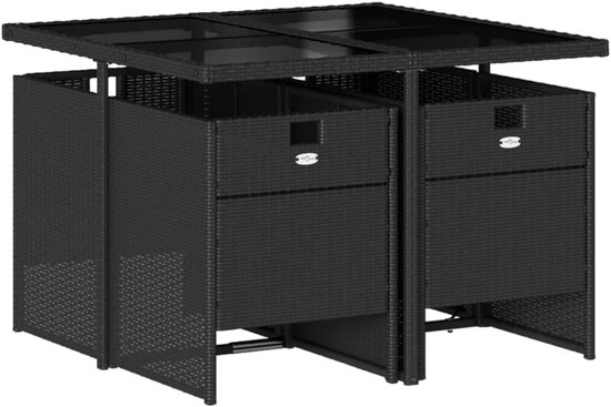 Poly rattan inklapbaar zwart glas 5 delig — afbeelding 5