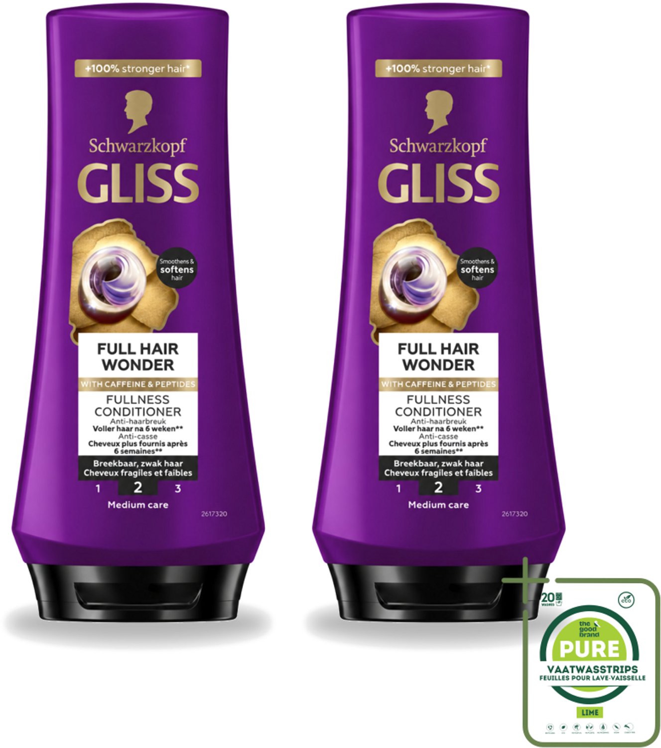2 x Gliss Conditioner Full Hair Wonder - 200 ml - Grootverpakking - Vaatwasstrips - Haarversterking - Volume - Haarstructuur - Haarbreuk - Biotine