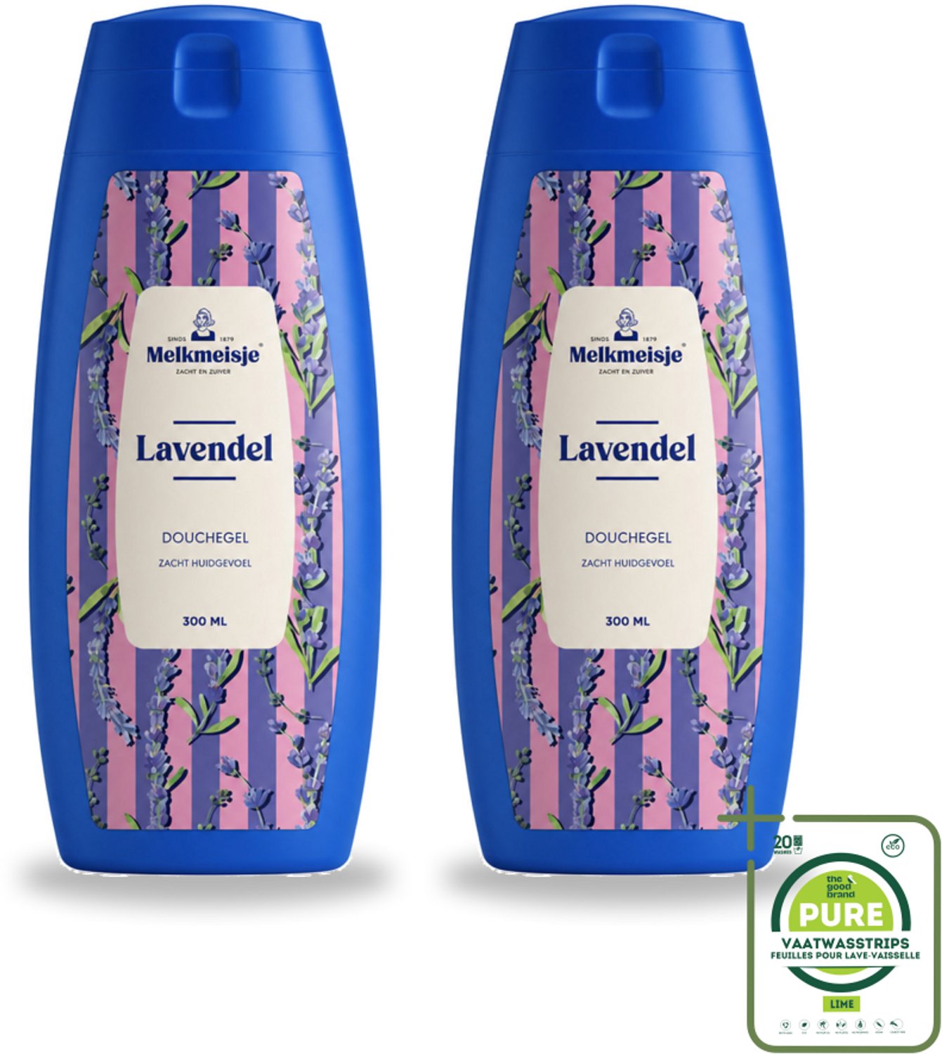 2 x Melkmeisje – Douchegel – Lavendel – Zacht Huidgevoel – 300 ml - Grootverpakking - Vaatwasstrips - Badcrème - Douchecrème - Melkcrème - Huidverzorging - Zachte Huid