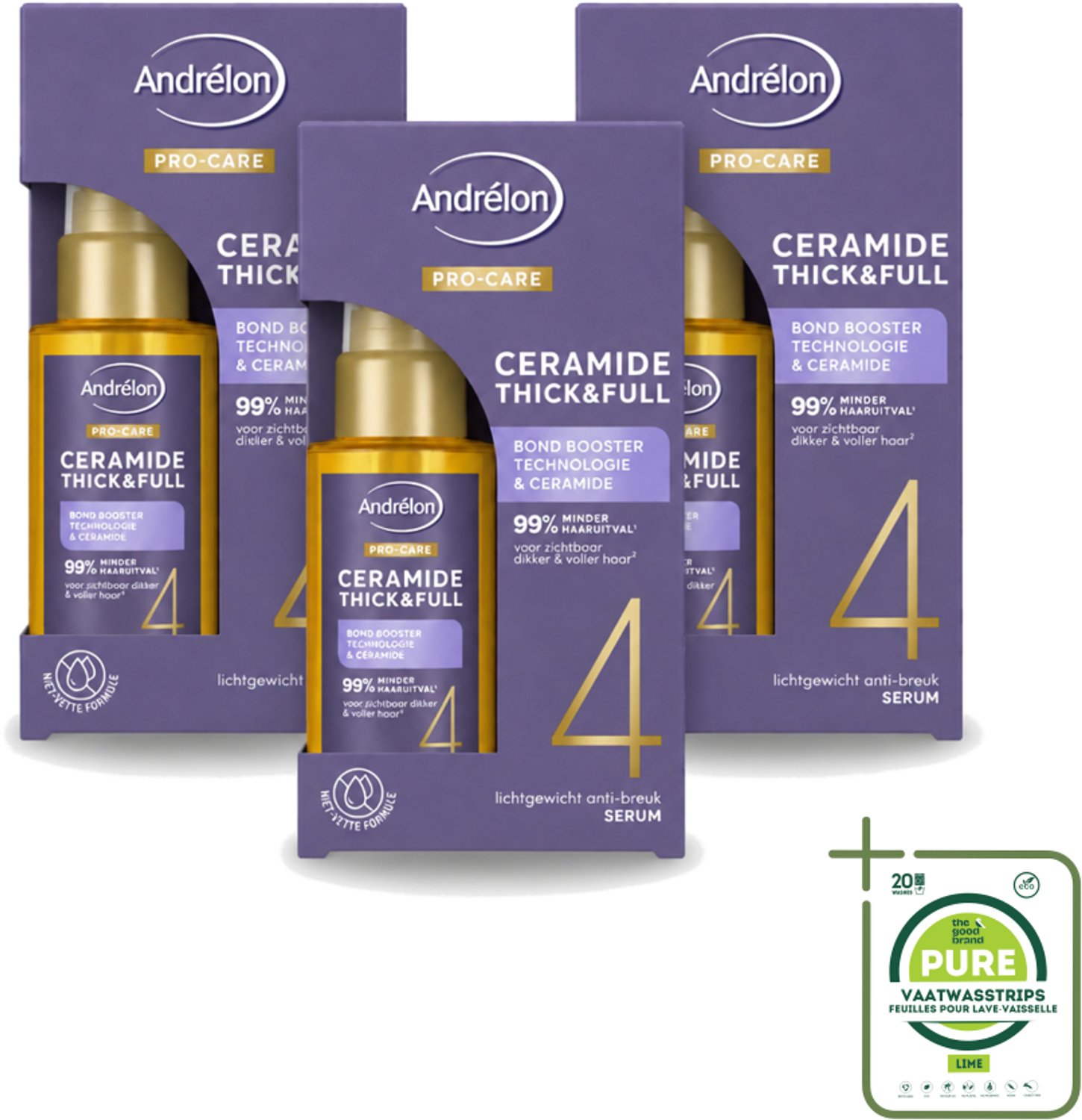3 x Andrélon – Serum – Pro Care – 50 ml - Grootverpakking - Vaatwasstrips - Fijn Haar Verzorging - Dun Haar Verzorging - Haar Versterken - Haar Verdikken - Haar Beschermen