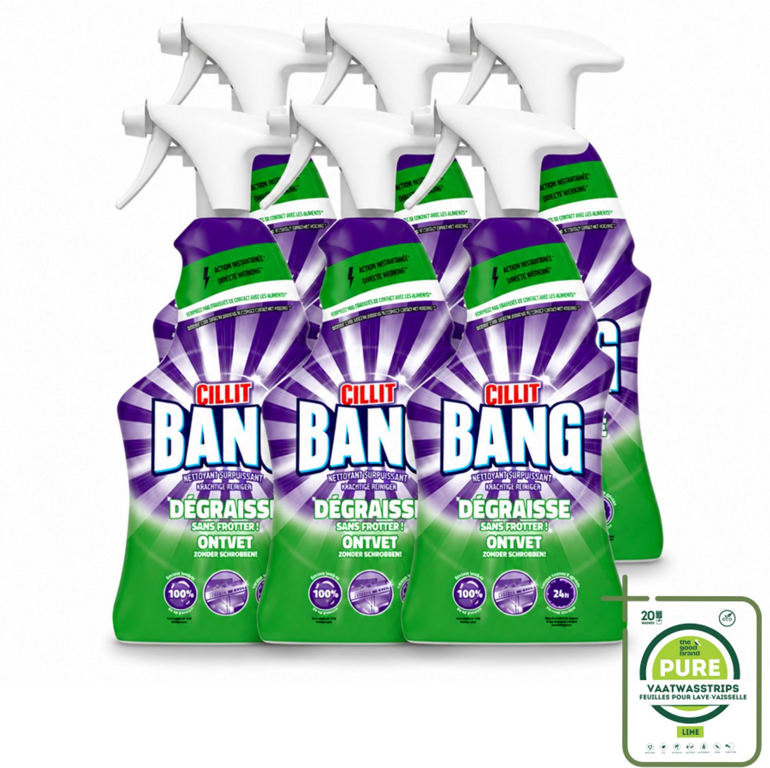 6 x Cillit Bang – Schoonmaakspray – Universal Ontvetter – 750 ml - Grootverpakking - Vaatwasstrips - Schoonmaak Spray Kalk - Reinigingsspray Ontvetter - Cillit Bang Power Cleaner - Reinigingsspray Badkamer - Reinigingsspray Tegels