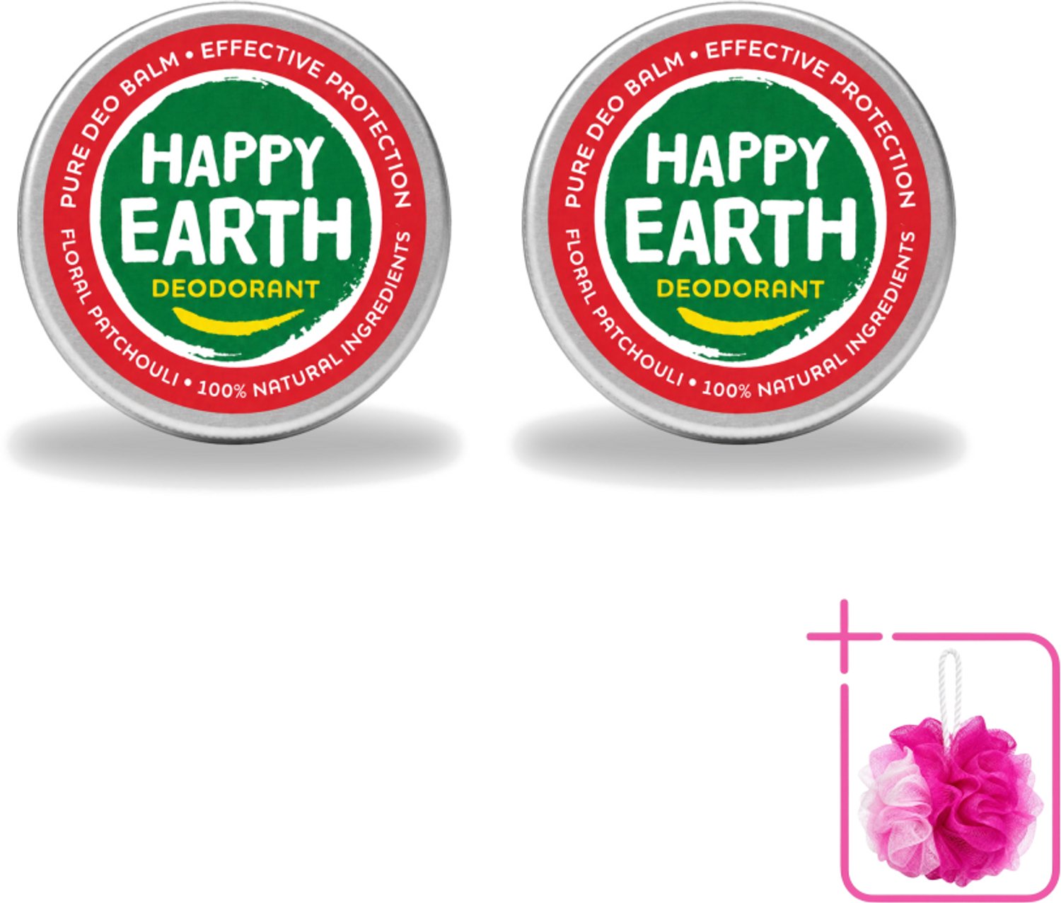 2 x Happy Earth – Deodorant Balm – 100% Natuurlijk Floral Patchouli – 45 g - Bulkverpakking - Deodorant balm - Douchemop - Natuurlijke deodorant
