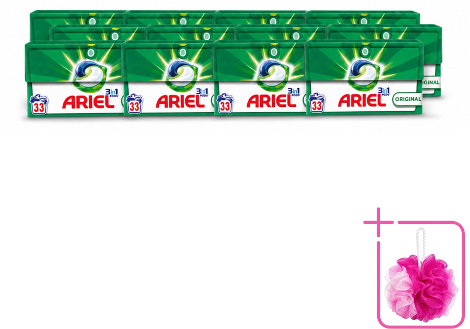 12 x Ariel - 3in1 Wasmiddel Pods - Original - 33 Pods - Bulkverpakking - Wasmiddel - Douchemop - Waspod