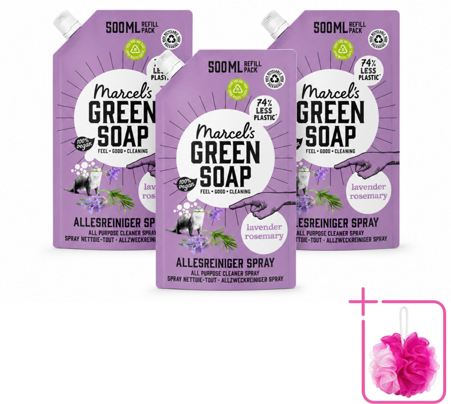3 x Marcel's Green Soap - Allesreiniger Spray - Navulling - Lavendel & Rozemarijn - Frisse reiniging - 500 ml - Bulkverpakking - Allesreiniger - Douchemop - Natuurlijke reiniger