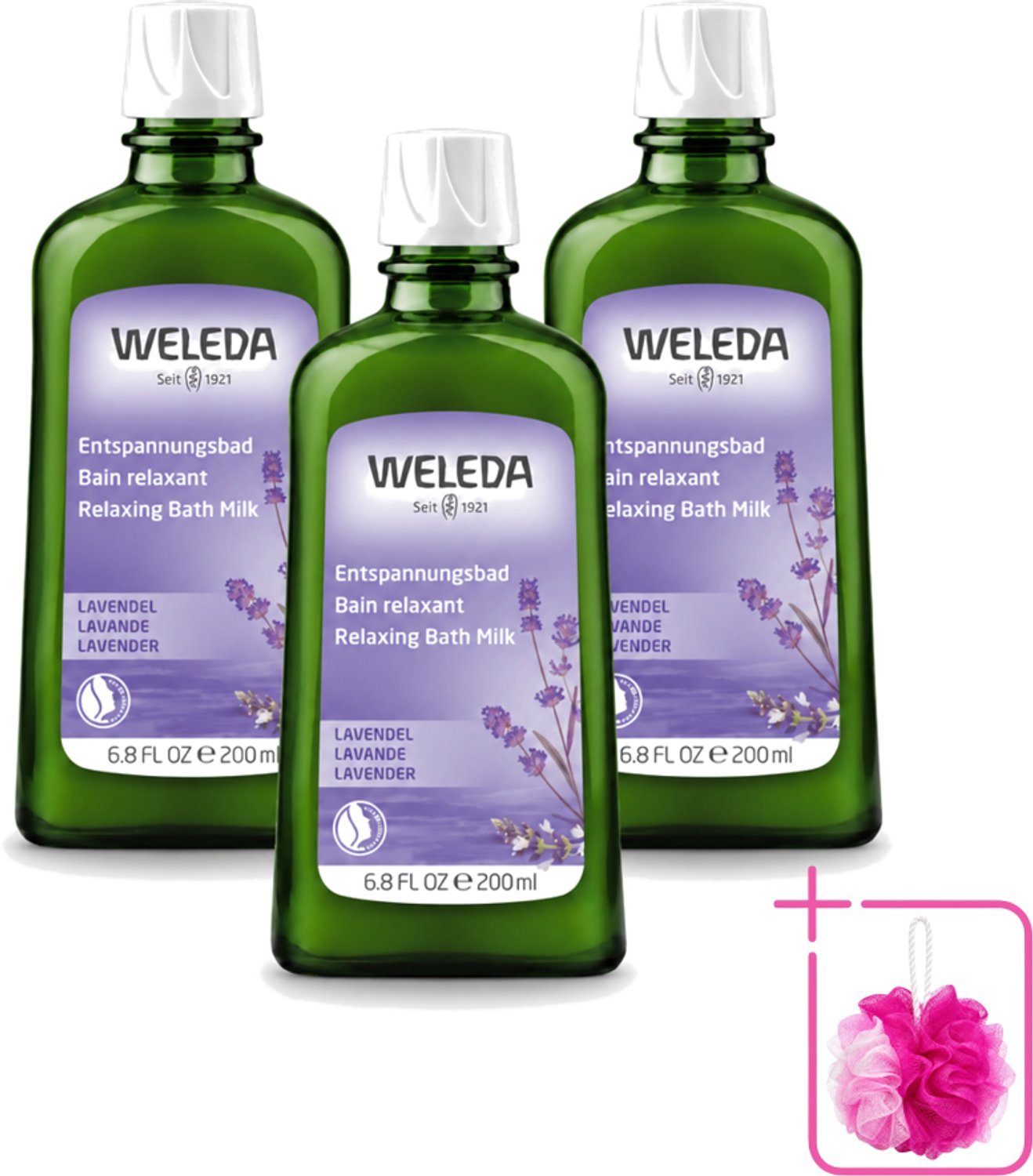 3 x WELEDA - Ontspanningsbadmelk - Lavendel - 200 ml - Bulkverpakking - Ontspanning - Douchemop - Badmelk