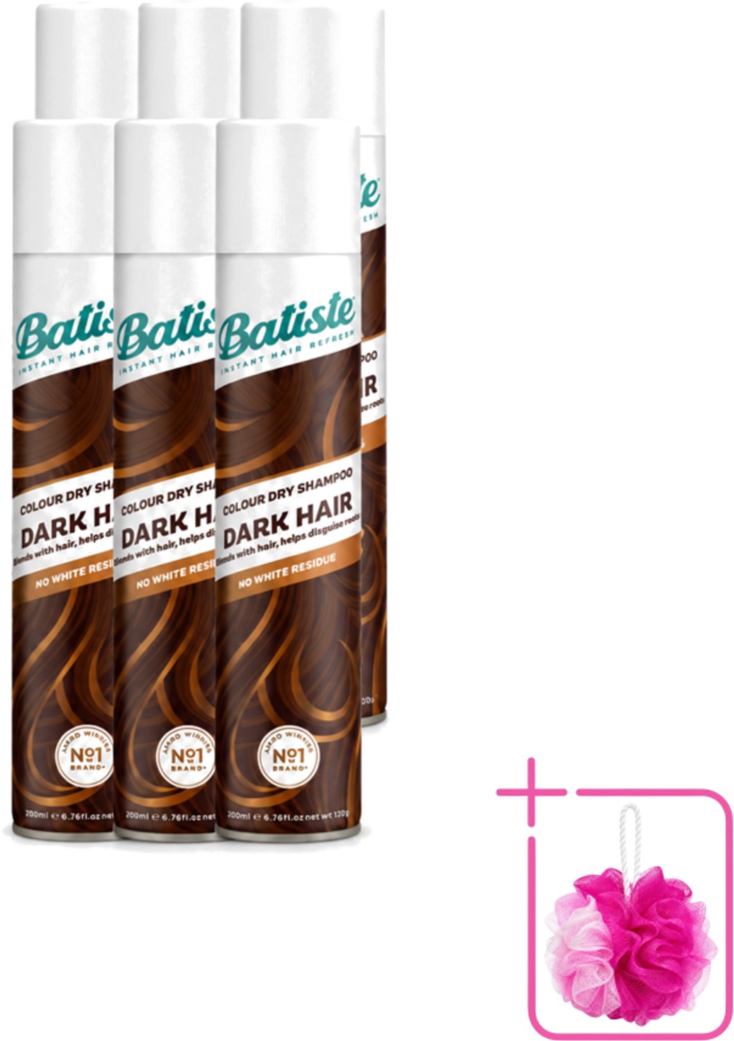 6 x Batiste - Dark & Deep Brown - Droogshampoo - Speciaal Voor Donkerbruin Haar - Verfrist en Geeft Volume - 200ml - Bulkverpakking - Donker haar - Douchemop - Droogshampoo