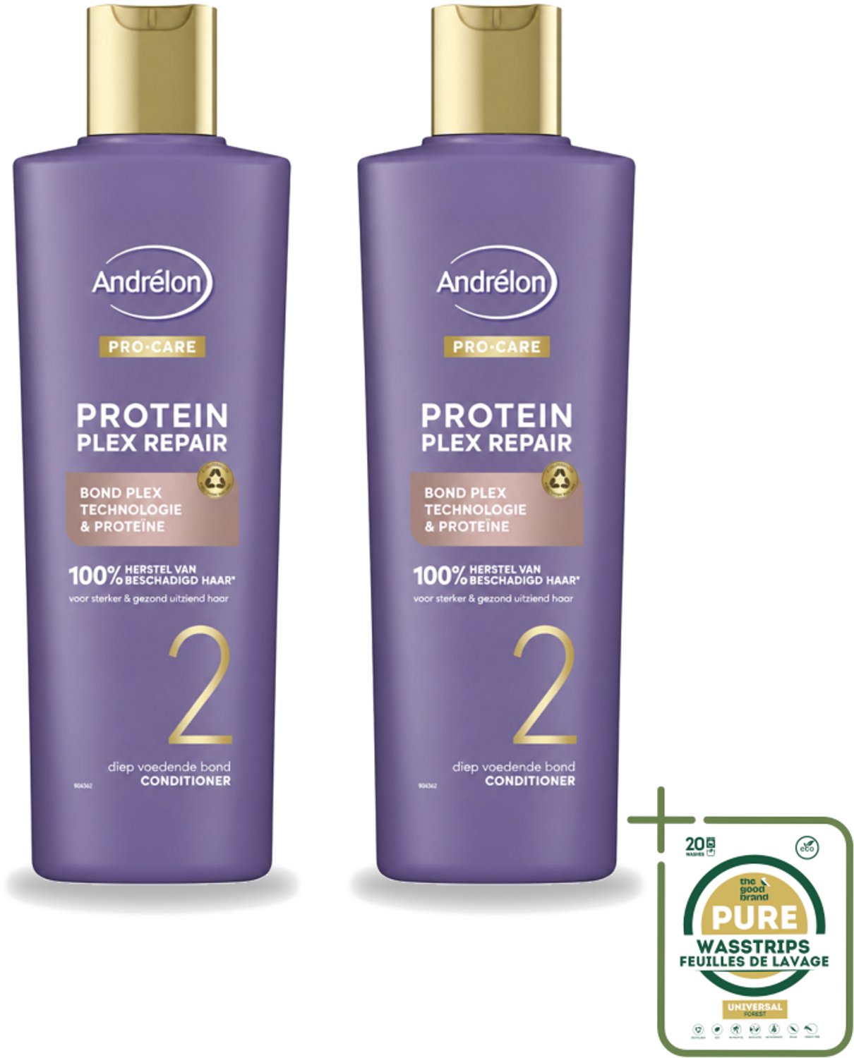 2 x Andrélon – Conditioner – Pro Care Protein Plex Repair – 250 ml - Wasstrips - Herstel Haar - Beschadigd Haar - Proteïne - Bond Plex Technologie - Haarverzorging