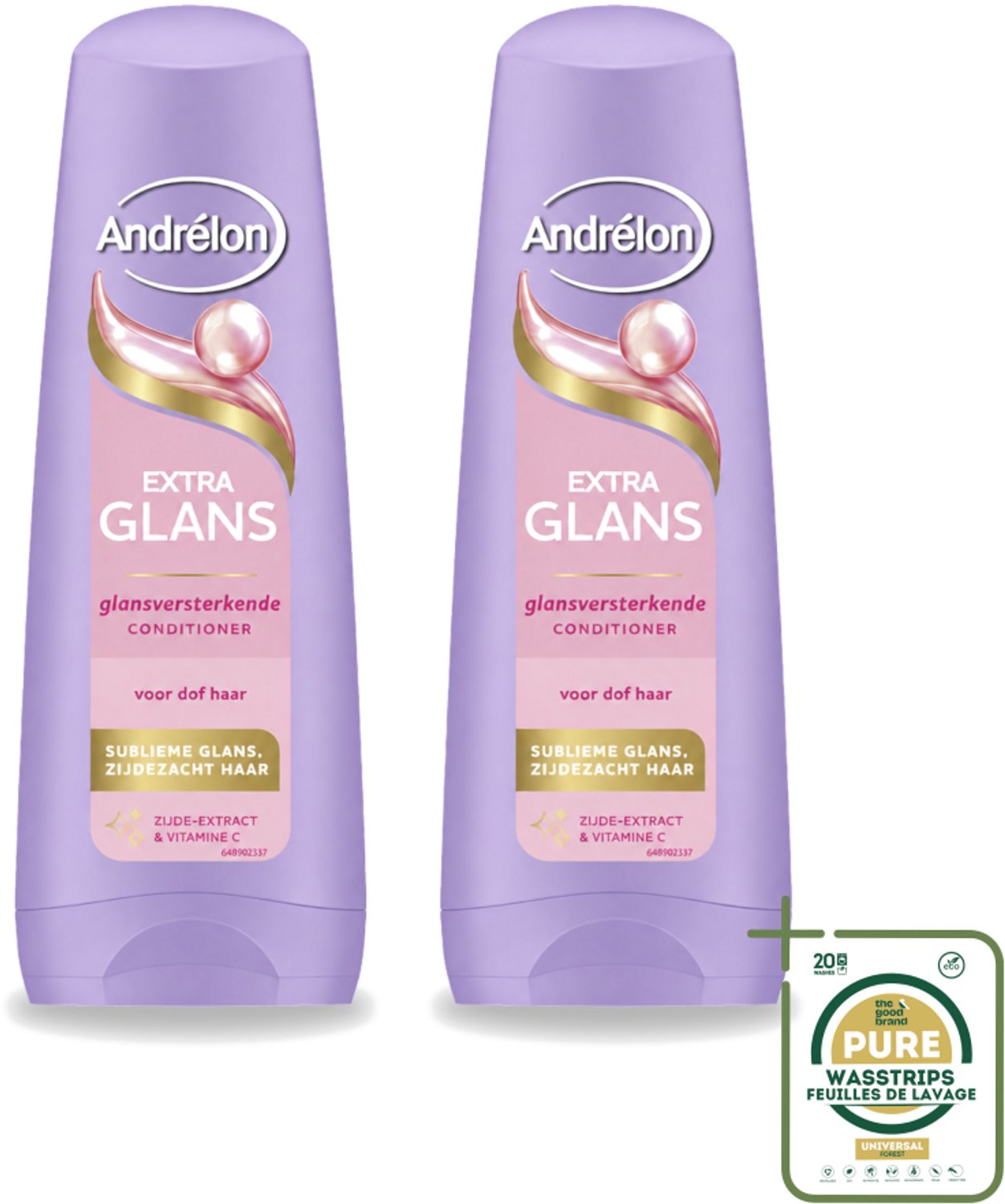 2 x Andrélon – Conditioner – Extra Glans – 200 ml - Wasstrips - Extra Glans Haar - Dof Haar Verzorgen - Zijde Extract Haar - Vitamine C Haar - Haar Glans