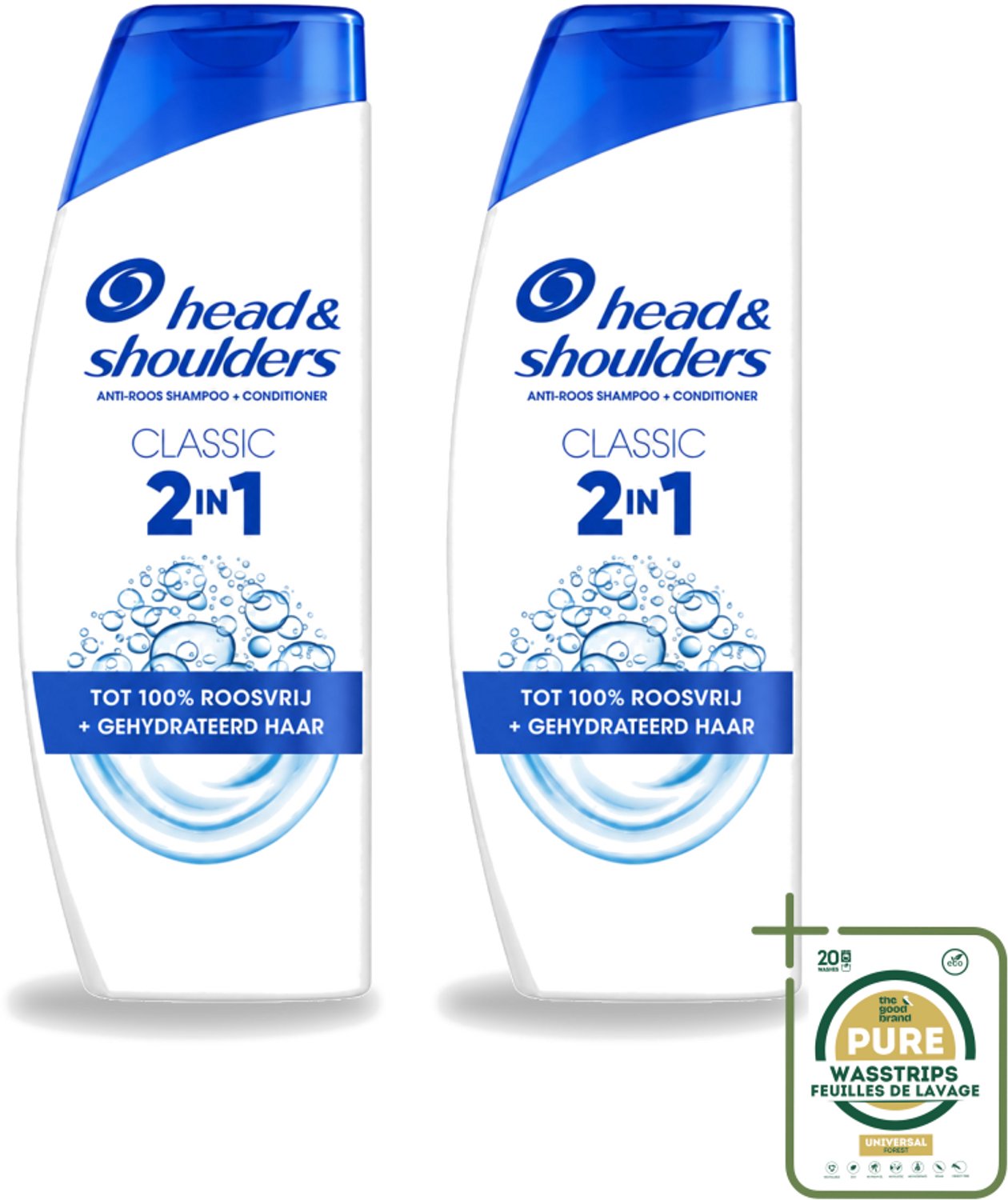 2 x Head & Shoulders – 2-in-1 – Classic – 300 ml - Wasstrips - Anti-roos Shampoo - 2-in-1 Shampoo - Roosbestrijding - Hoofdhuid Verzorging - Shampoo En Conditioner
