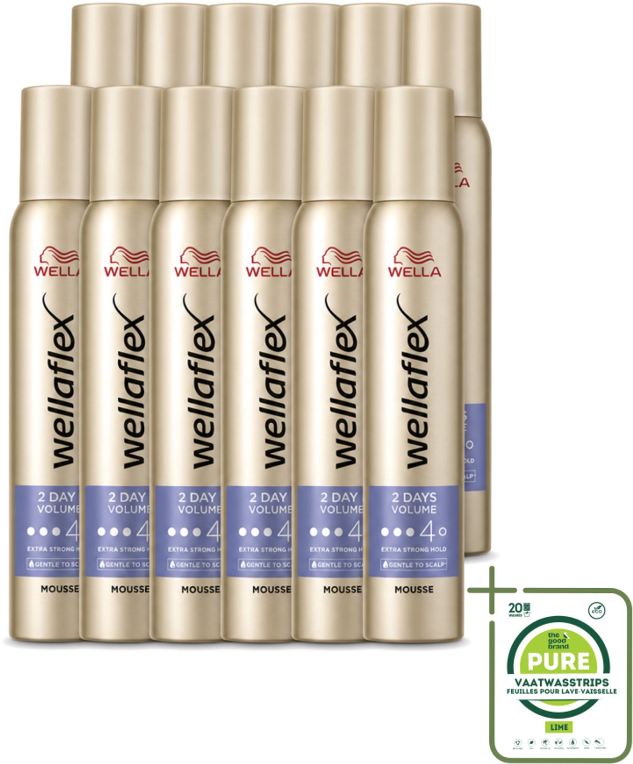 12 x Wella – Flex 2 Days Volume – Haarmousse – 200 ml - Grootverpakking - Vaatwasstrips - 2 Dagen Volume - Haarmousse - Volume Haar - Extra Hold - Flexibiliteit Haar