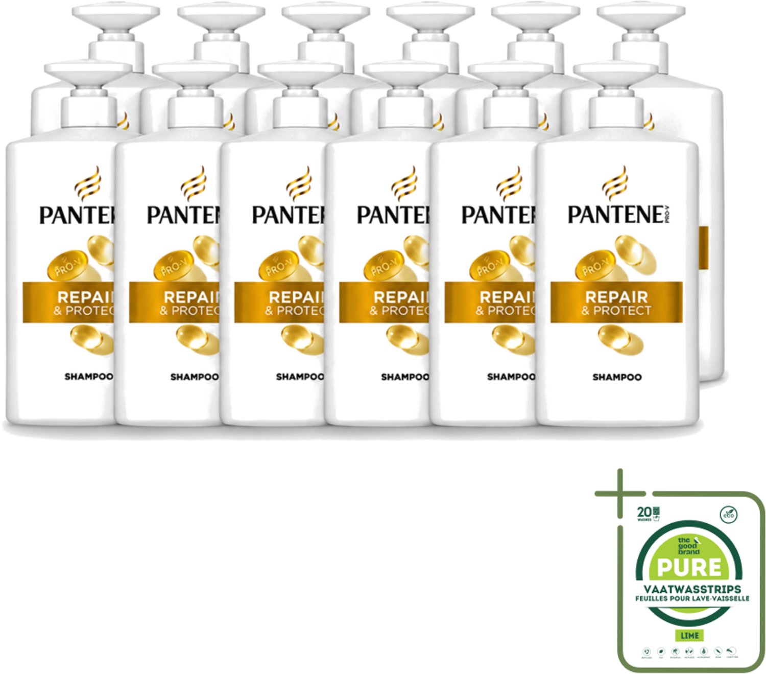 12 x Pantene - Pro-V – Shampoo – Repair & Protect – 1000 ml - Grootverpakking - Haarbescherming - Haarversterking - Schadebestendigheid - Voedingsstoffen - Siliconen-vrije Shampoo