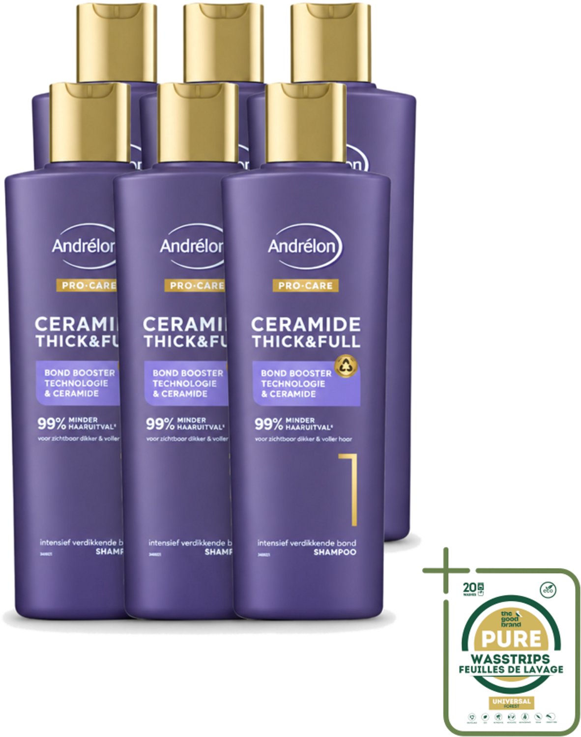6 x Andrélon – Shampoo – Pro Care – 250 ml - Wasstrips - Haarversterken - Haarverdikken - Haaruitval Verminderen - Breuk Voorkomen - Ceramide Shampoo