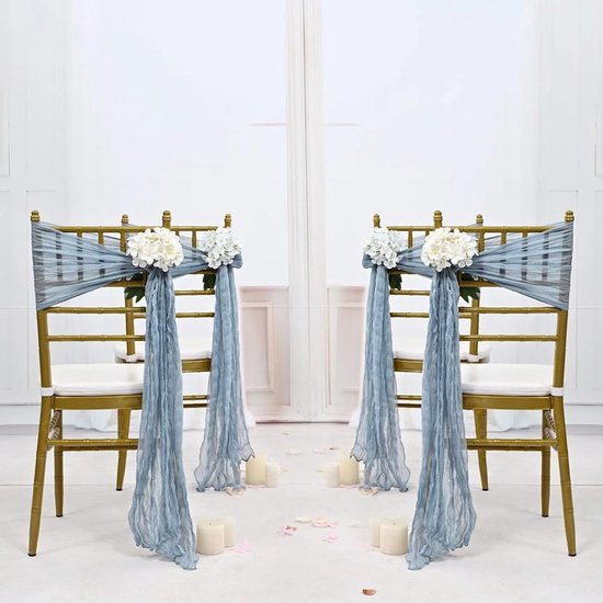 2 stuks vintage boho-stoelsjerp, 40 x 275 cm, voile, mousseline, strikken, stoelhoes, plooien, kaasdoek, stoel, rug, bogen, tule, stoelstrik, stoelbekleding voor bruiloft, feest, decoratie — afbeelding 4