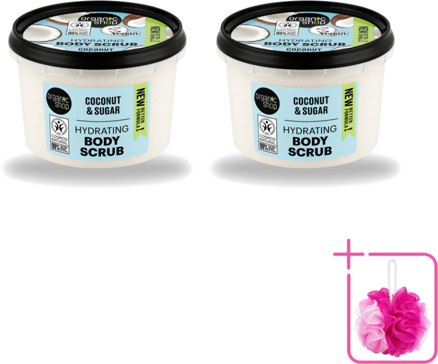 2 x Organic Shop - Hydrating Body Scrub Coconut - Diep Voedend - 250 ml - Bulkverpakking - Hydratatie - Douchemop - Exfoliatie