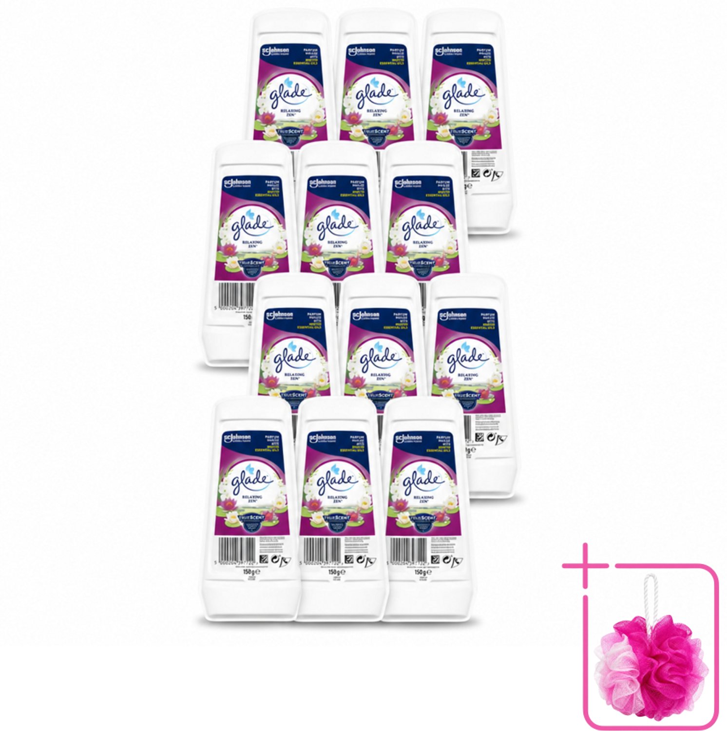 12 x Glade – Luchtverfrisser Gel – Relaxing Zen – 150 g - Bulkverpakking - Luchtverfrisser - Douchemop - Ontspannende geur
