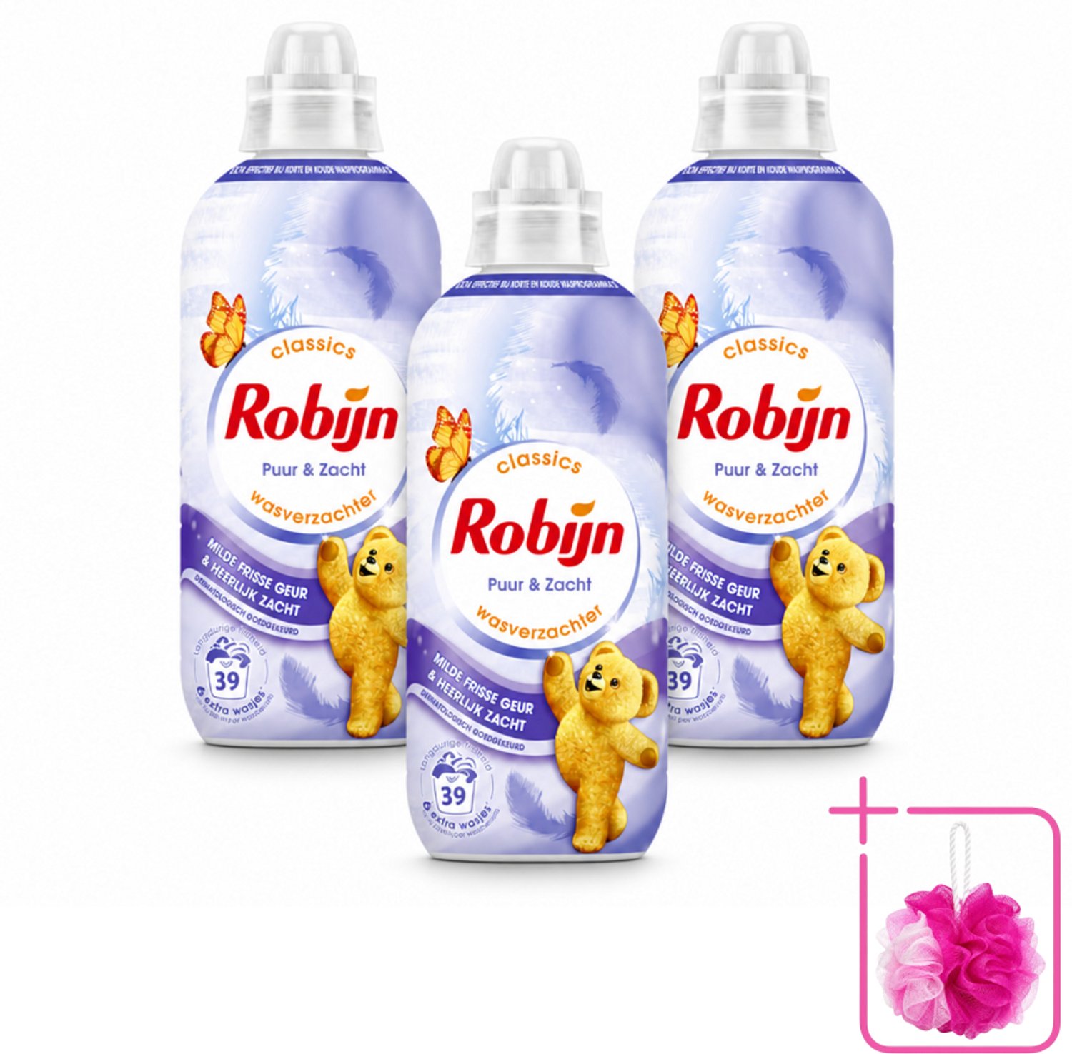 3 x Robijn – Wasverzachter – Puur & Zacht – 780 ml - Bulkverpakking - Wasverzachter - Douchemop - Wasmiddel