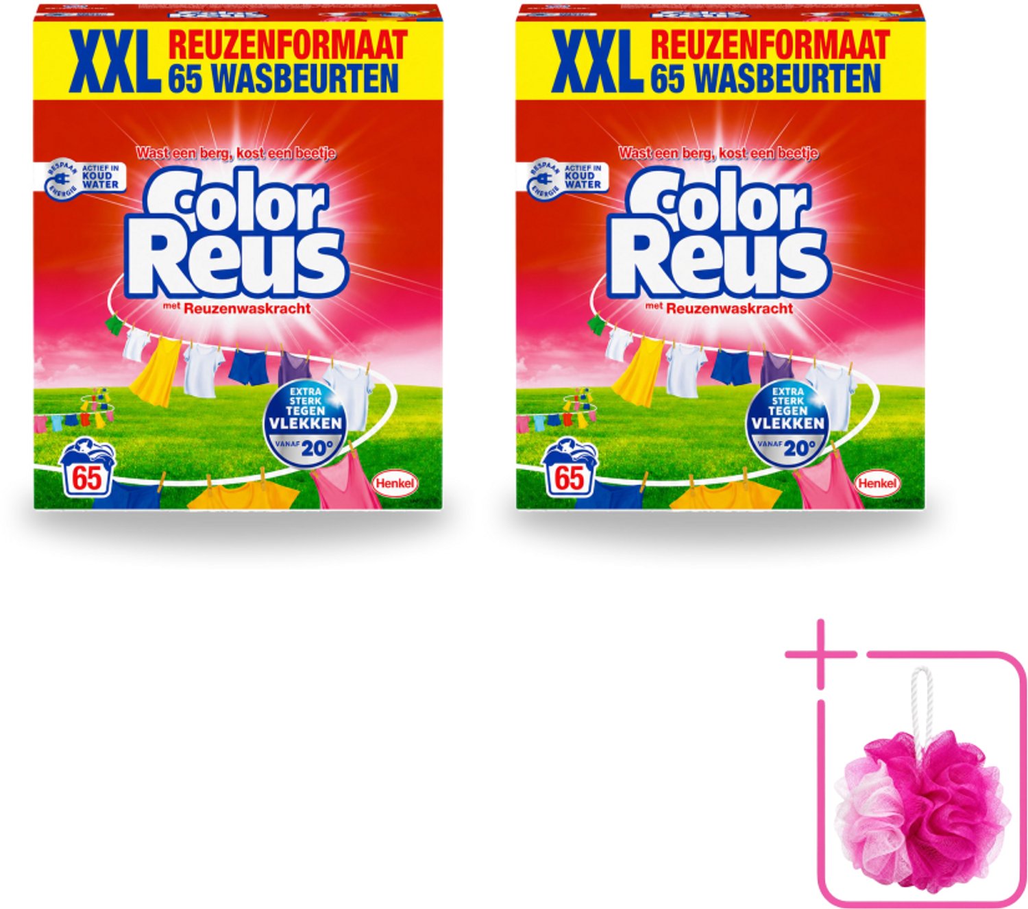 2 x Color Reus - Waspoeder - Gekleurde Was - 65 Wasbeurten - Bulkverpakking - Kleurbehoud - Douchemop - Waspoeder