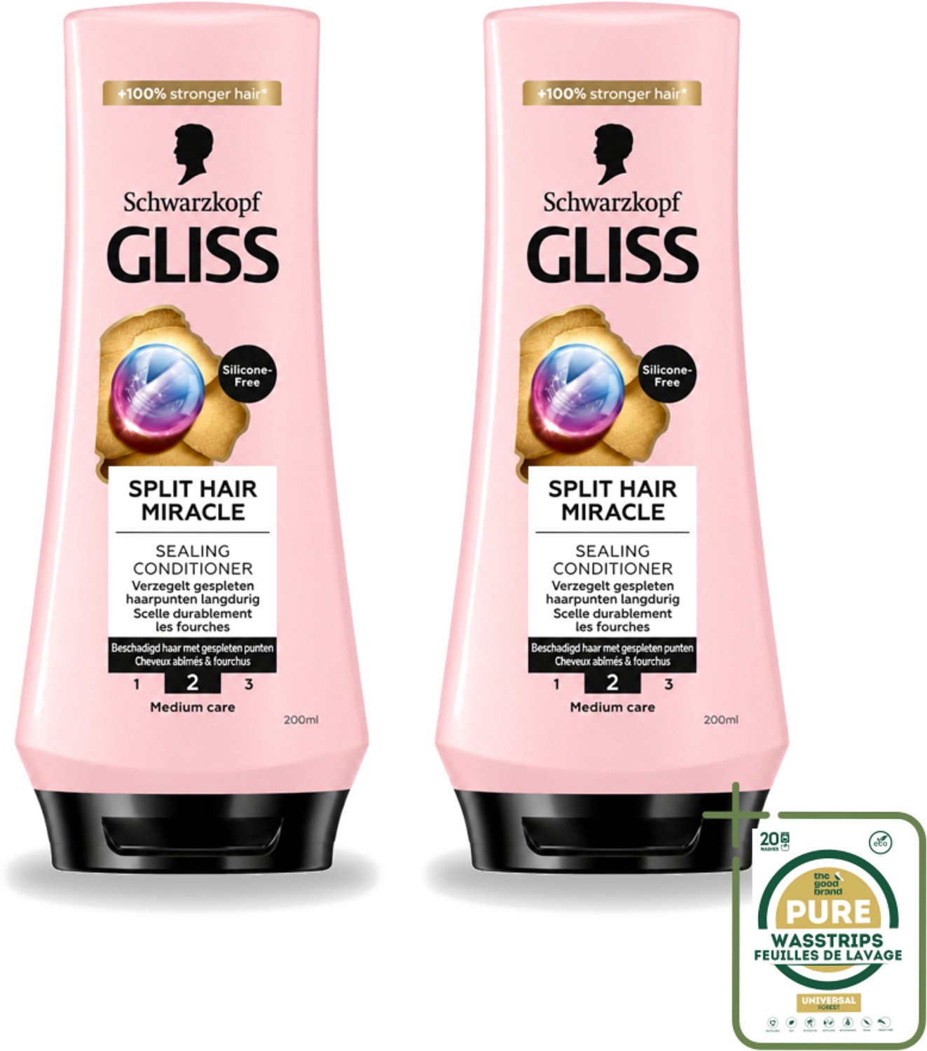 2 x Gliss - Hair Repair - Conditioner Split Hair Miracle tegen Gespleten Haarpunten - 200 ml - Wasstrips - Gespleten Haarpunten - Haarherstel - Haarverzorging - Crèmespoeling - Haarbeschadiging