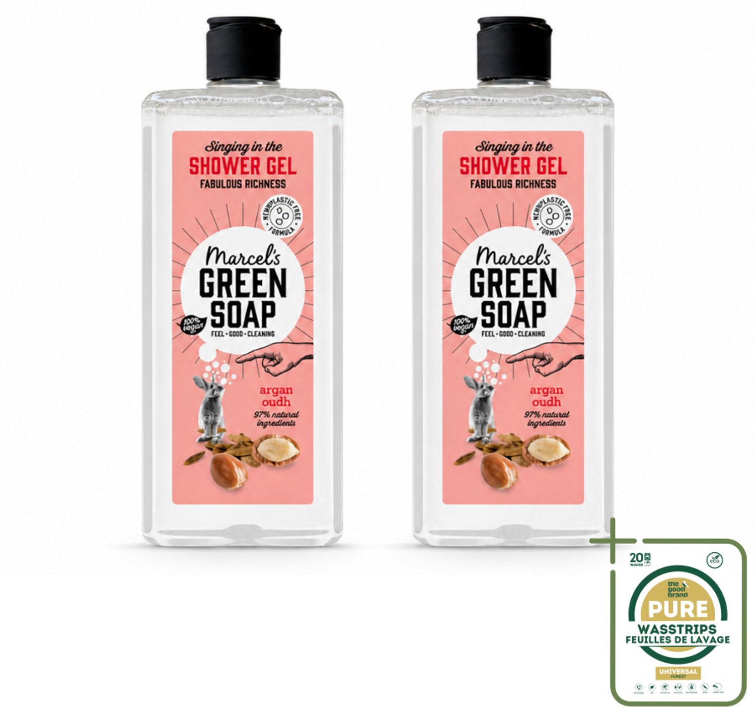 2 x Marcel's Green Soap - Douchegel - Argan & Oudh - Verzorgend & zacht - 300 ml - Wasstrips - Douchegel - Argan En Oudh - Natuurlijke Douchegel - Verzorgende Douchegel - Vegan Douchegel