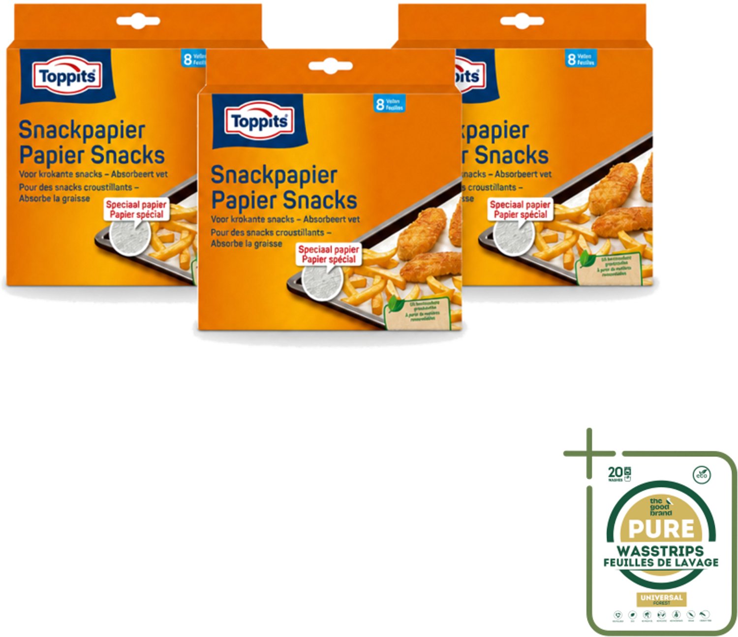 3 x Toppits – Snackpapiervellen – 8 Zakjes - Wasstrips - Snackpapier - Snackpapier Vellen - Snackpapier Zakjes - Snackpapier Voor Sandwiches - Snackpapier Voor Broodjes