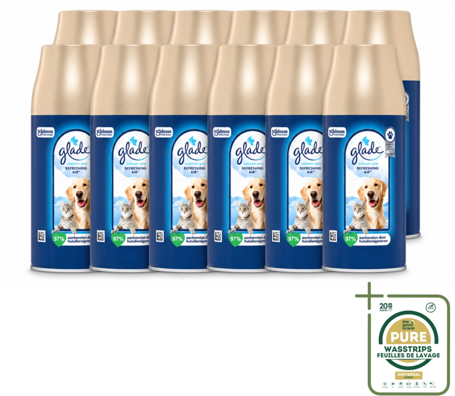 12 x Glade – Automatic Spray Navulling – Refreshing Air Huisdieren – 269 ml - Wasstrips - Huisdieren Geur - Dierengeur Neutraliseren - Luchtverfrisser - Frisse Geur - Automatische Spray