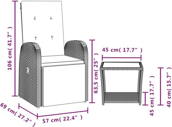 Poly rattan weerbestendig verstelbare rugleuning 2 delig grijs — afbeelding 4