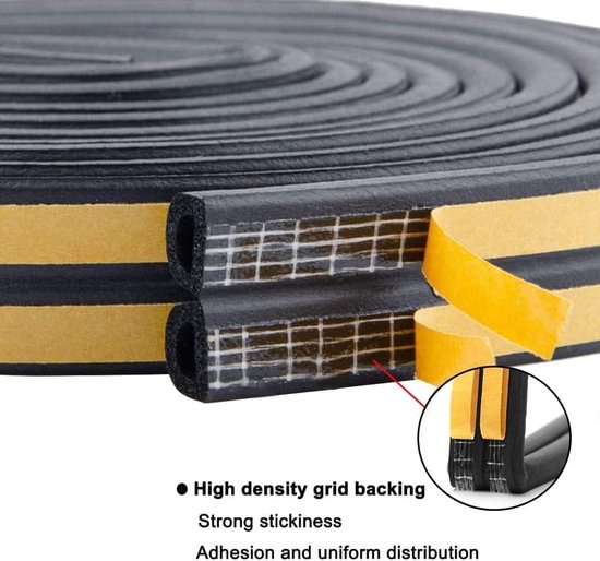 Zelfklevende Dichtband voor Deuren en Ramen, Geluiddempende Rubber Foam Strip, Isolatie en Energiebesparing, 10 Meter, Zwart — afbeelding 2