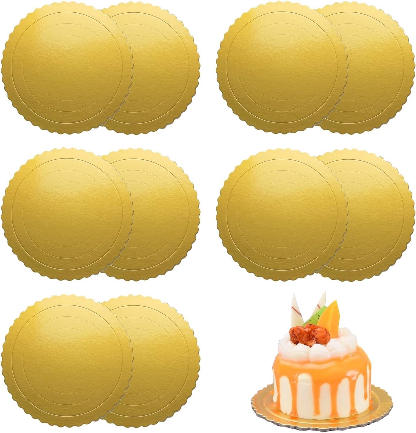 Ronde Cakeplaten Set van 10 Stuks - Herbruikbare Cakebases voor Transport en Presentatie van Taarten (Ø 20cm/8 inch, Goud)