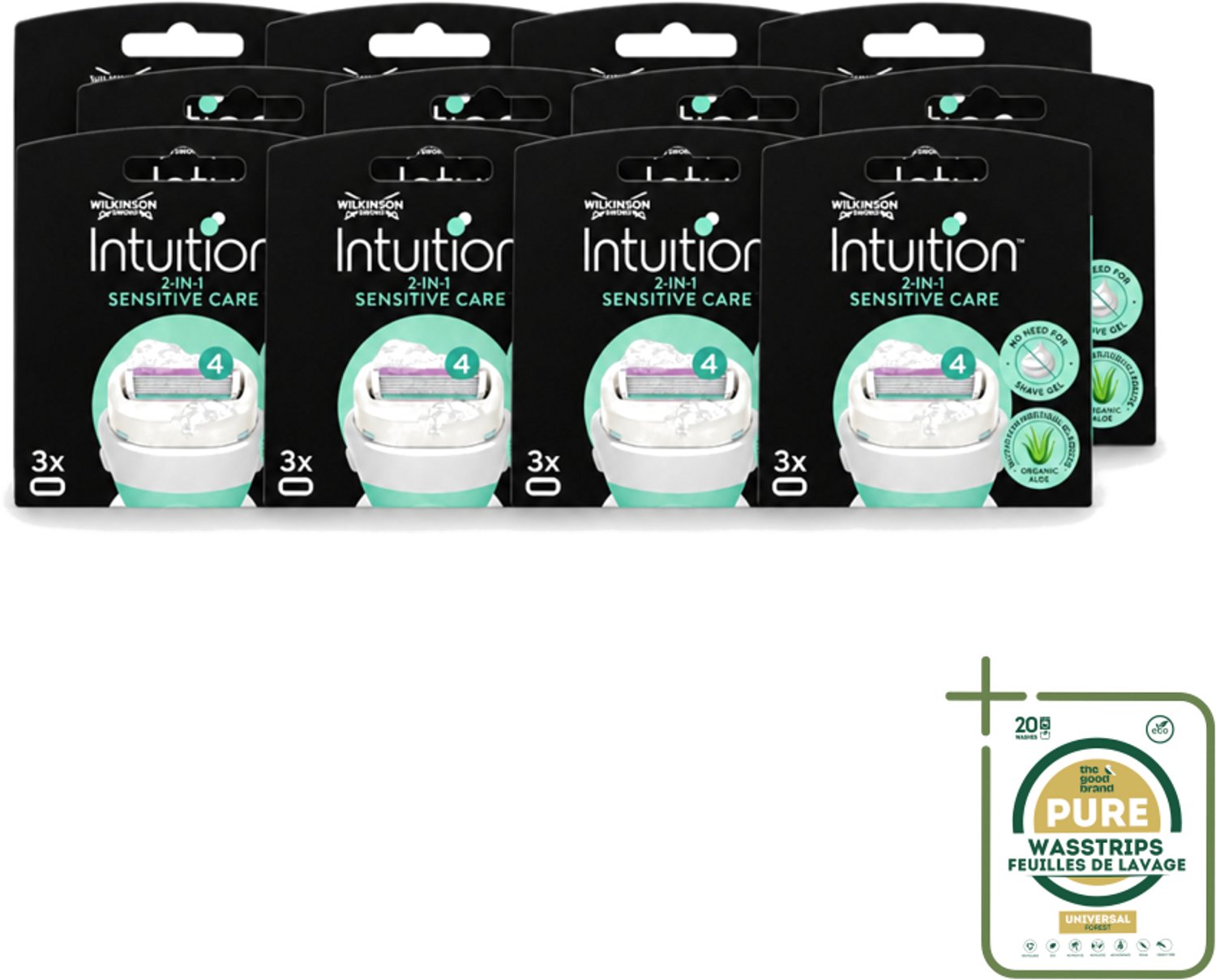 12 x Wilkinson – Scheermesjes – Intuition Dry Skin Sensitive Care – 3 Scheermesjes - Gevoelige Huid - Aloe Vera - Vitamine E - Scheermesjes - Scheerbeurt