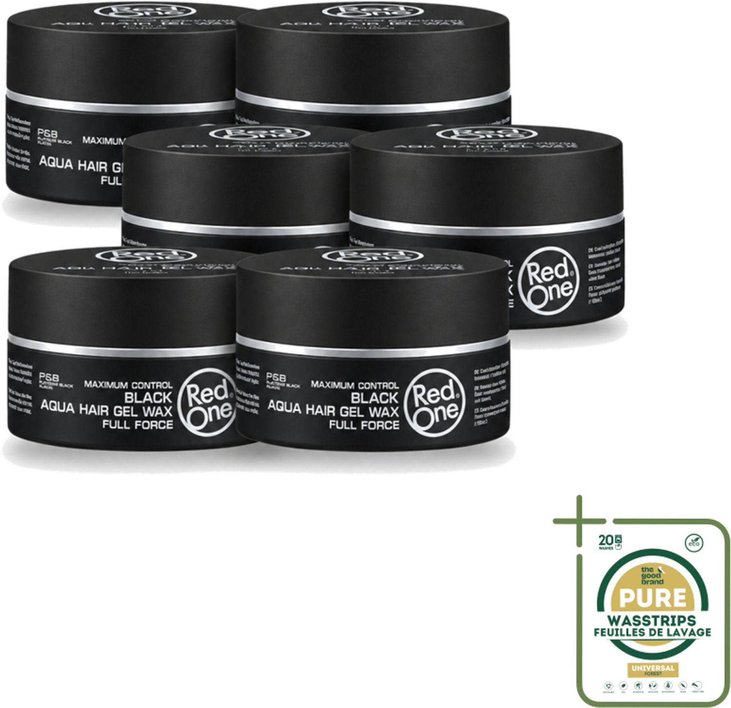 6 x Red One - Haarwax - Black - Aqua Hair Gel Wax - Voor Krachtige Fixatie & Glans - 150 ml - Haarwax - Haargel - Haargel Wax - Krachtige Fixatie - Glans