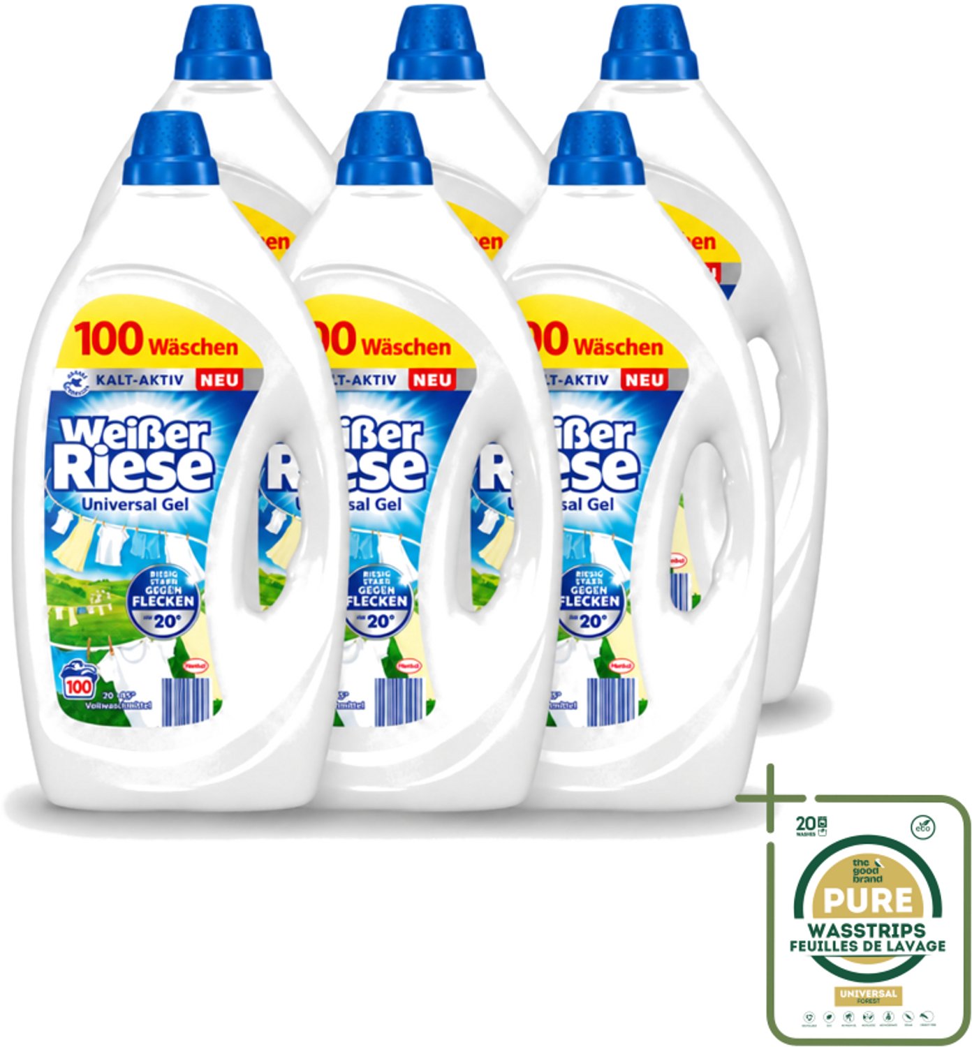 6 x Witte Reus - Gel - Vloeibaar Wasmiddel - Witte Was - 100 Wasbeurten - Wasstrips - Wasmiddel - Vloeibaar Wasmiddel - Witte Was - Vlekken Verwijderen - Koud Water Wassen