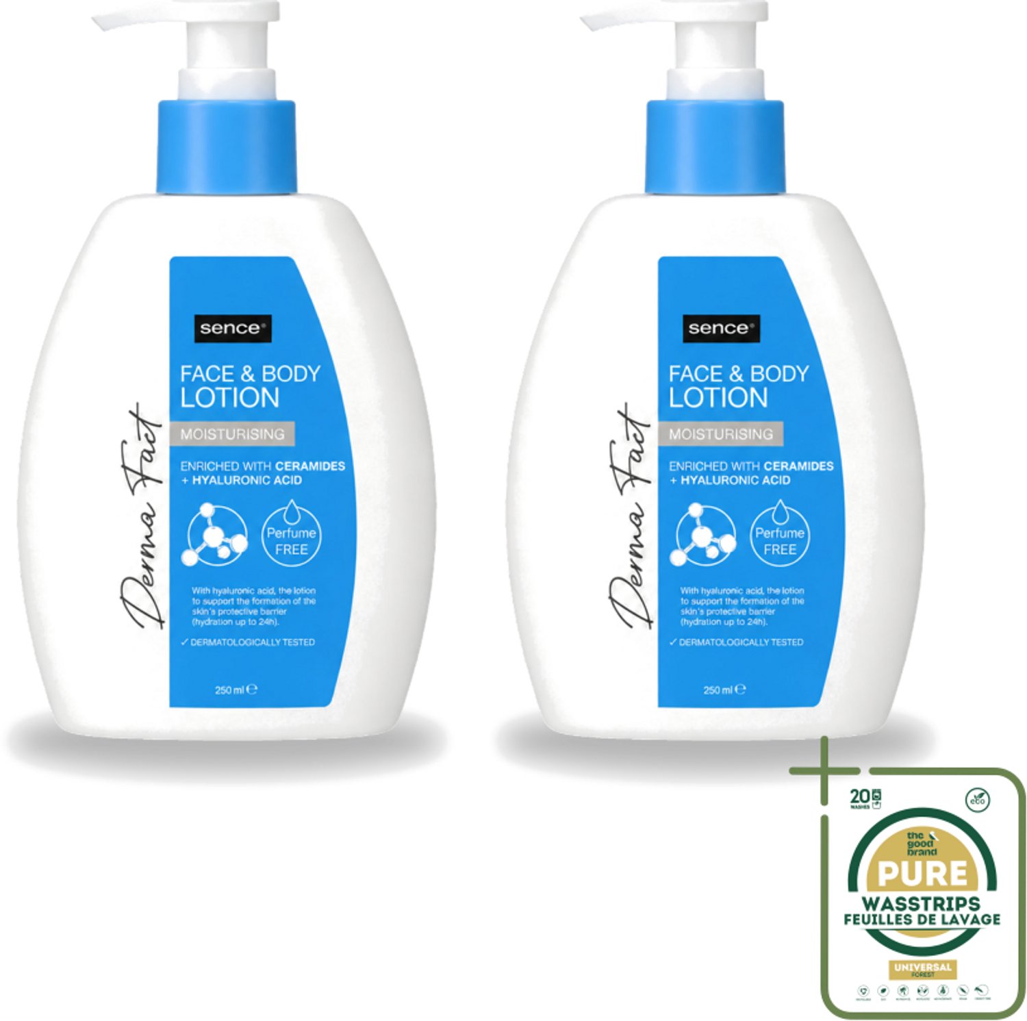 2 x Sence – Lotion – Face & Body – 250 ml - Wasstrips - Huidverzorging - Huidbarrière - Ceramiden - Hyaluronzuur - Hydratatie