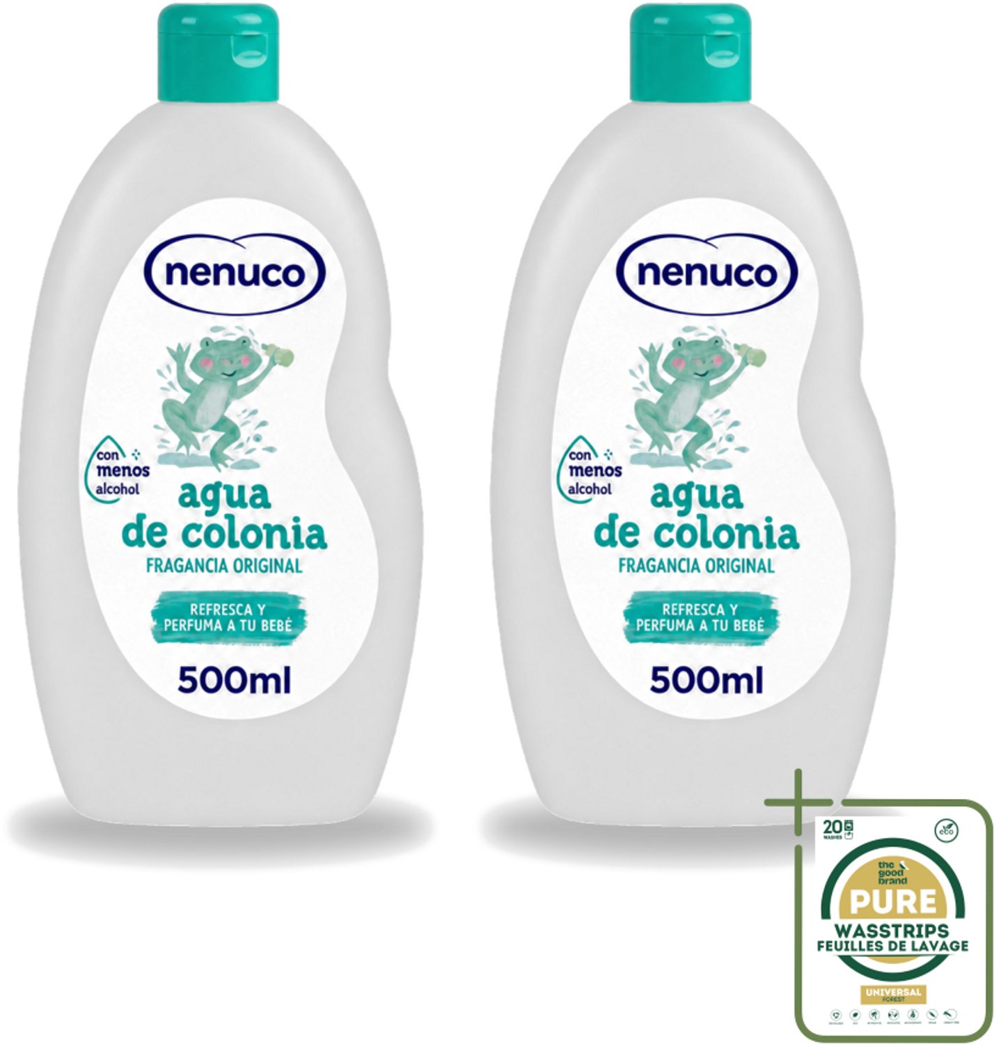 2 x Nenuco – Haarlotion – Agua de Colonia – 500 ml - Wasstrips - Agua De Colonia - Kinderparfum - Eau De Cologne - Frisheid - Poederige Geur