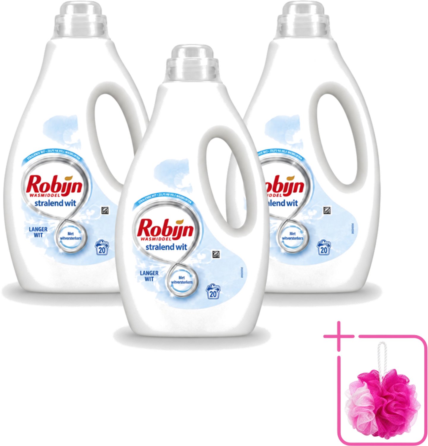 3 x Robijn – Vloeibaar Wasmiddel – Stralend Wit – 20 wasbeurten - Bulkverpakking - Wit wasmiddel - Douchemop - Stralend wit