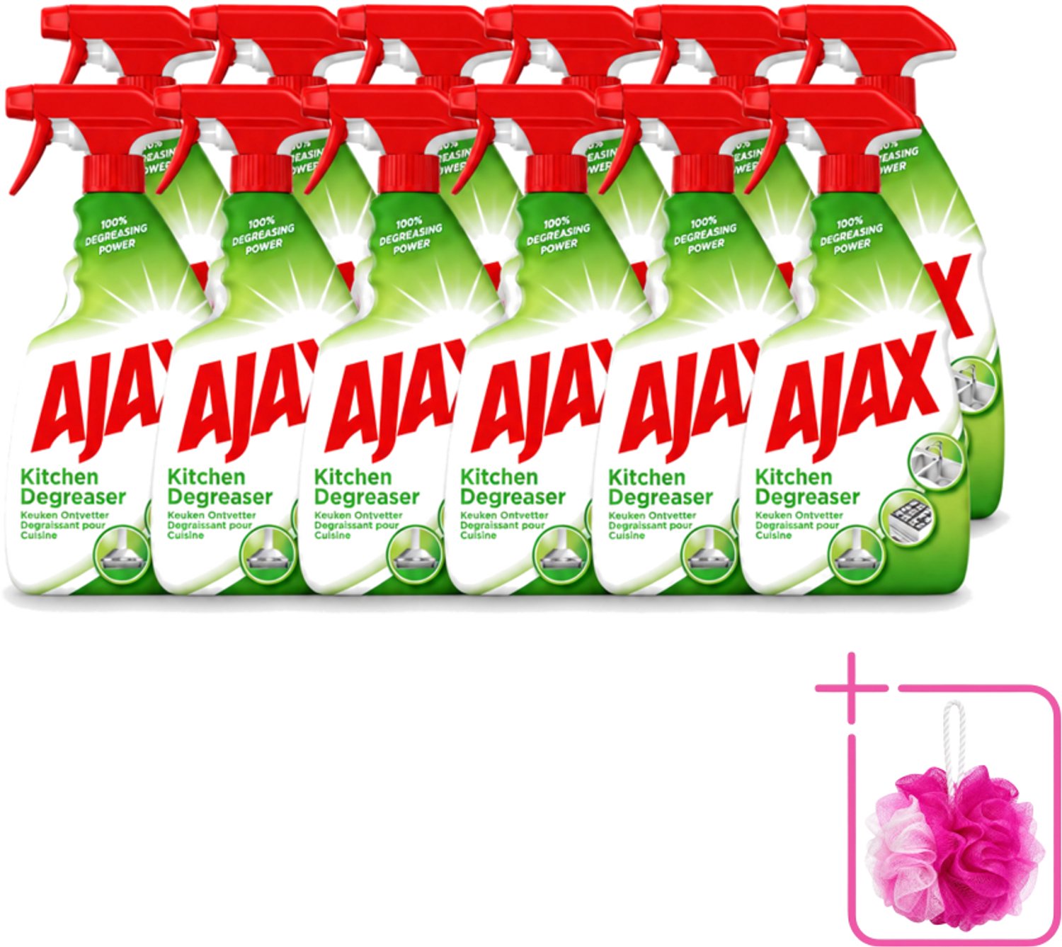 12 x Ajax - Keuken Ontvetter Spray - Verwijdert Hardnekkig Vet - 750 ml - Bulkverpakking - Keuken reinigen - Douchemop - Vet verwijderen