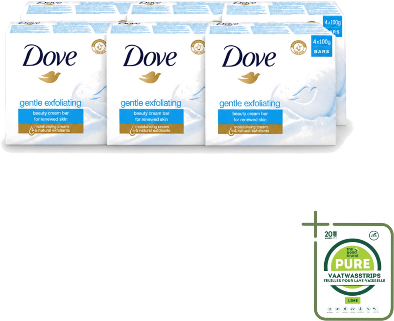 6 x Dove - Zeep - Gentle Exfoliating - Verfrissend - 4 x 100 g - Grootverpakking - Vaatwasstrips - Dove Beauty Bar - Exfoliërende Zeep - Zachte Huid - Vochtige Huid - Huidverzorging