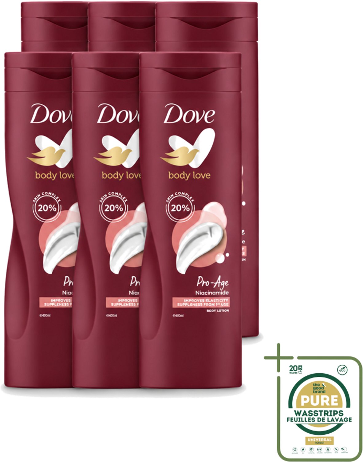 6 x Dove – Bodylotion – Body Love Pro Age – 400 ml - Wasstrips - Body Lotion - Huidverzorging - Hydratatie - AHA - Niacinamide